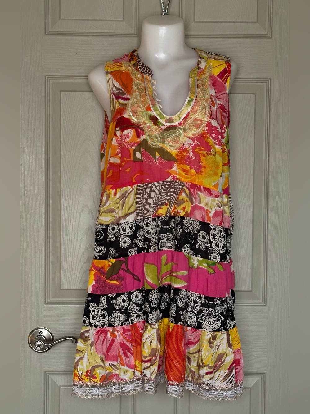 Free People Patchwork Floral Mini Dress / Tunic - Size Large